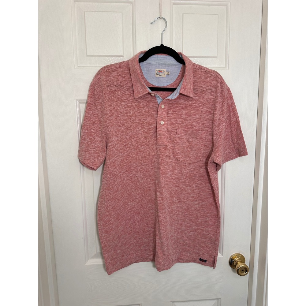 Faherty Brand Mens Heathered Red Short Sleeve Pocket Polo Shirt Large